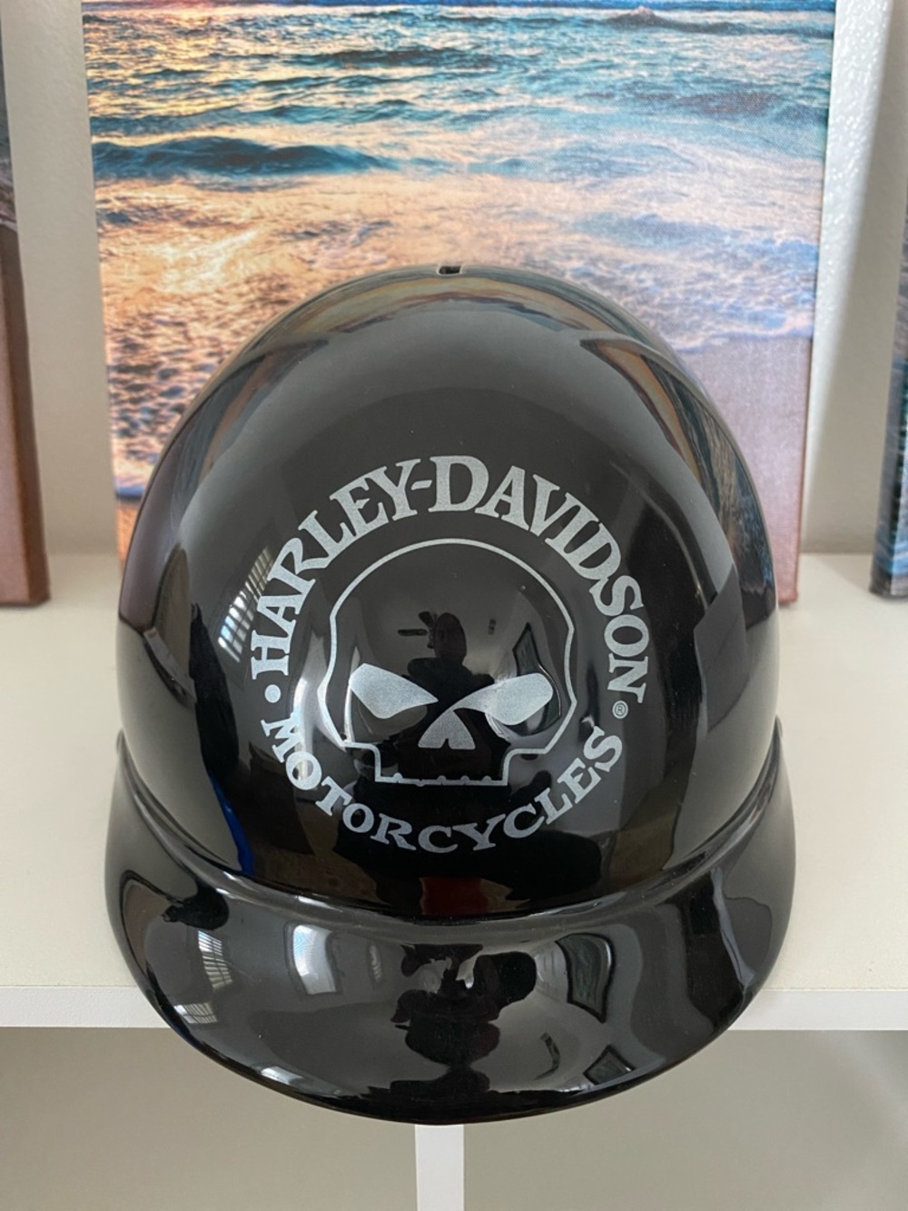Harley-Davidson Black Gloss Skull Half Helmet -(COIN BANK)